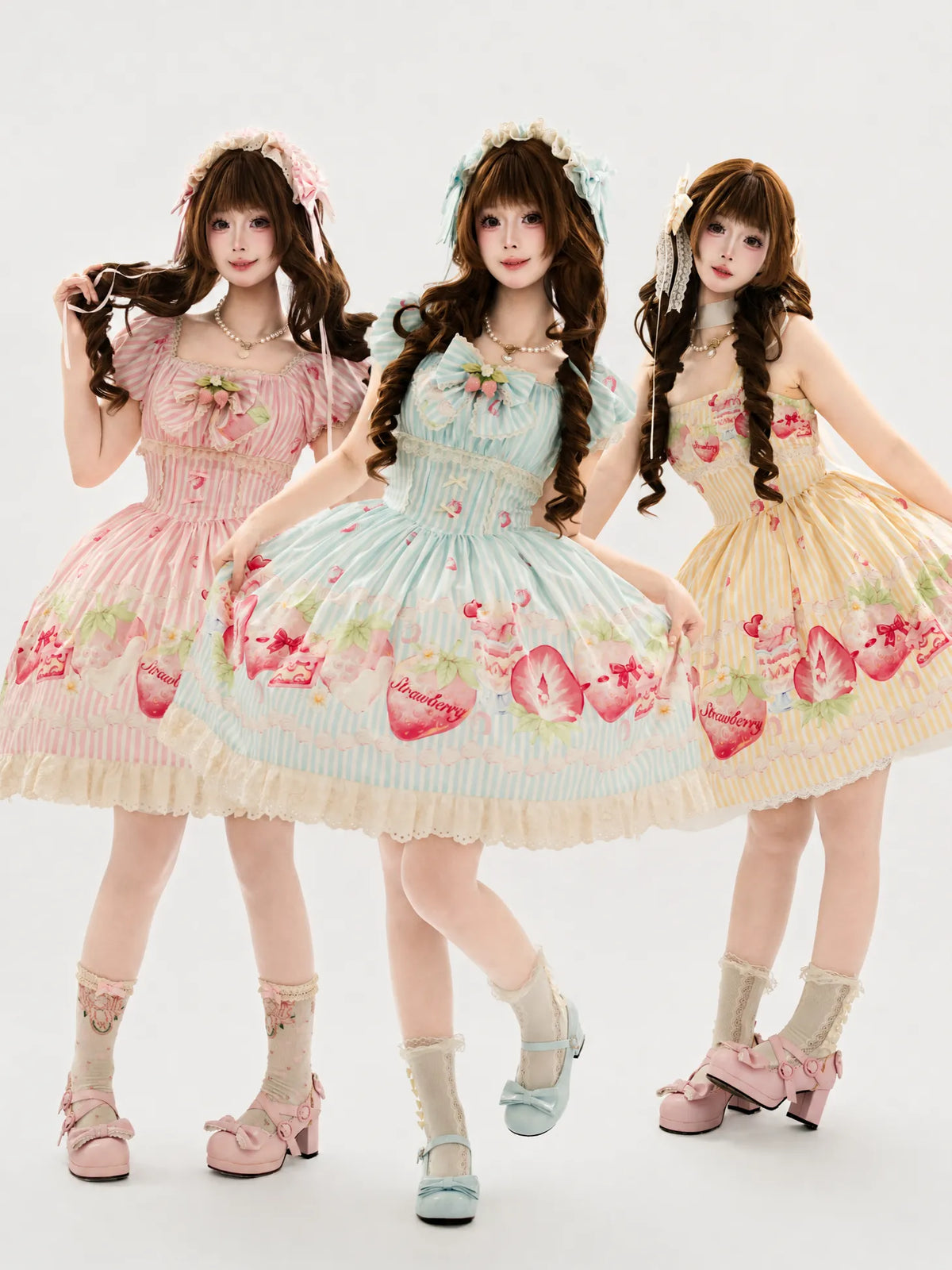 Strawberry Fairy Realm Sweet Stripe Lolita Print OP Dress