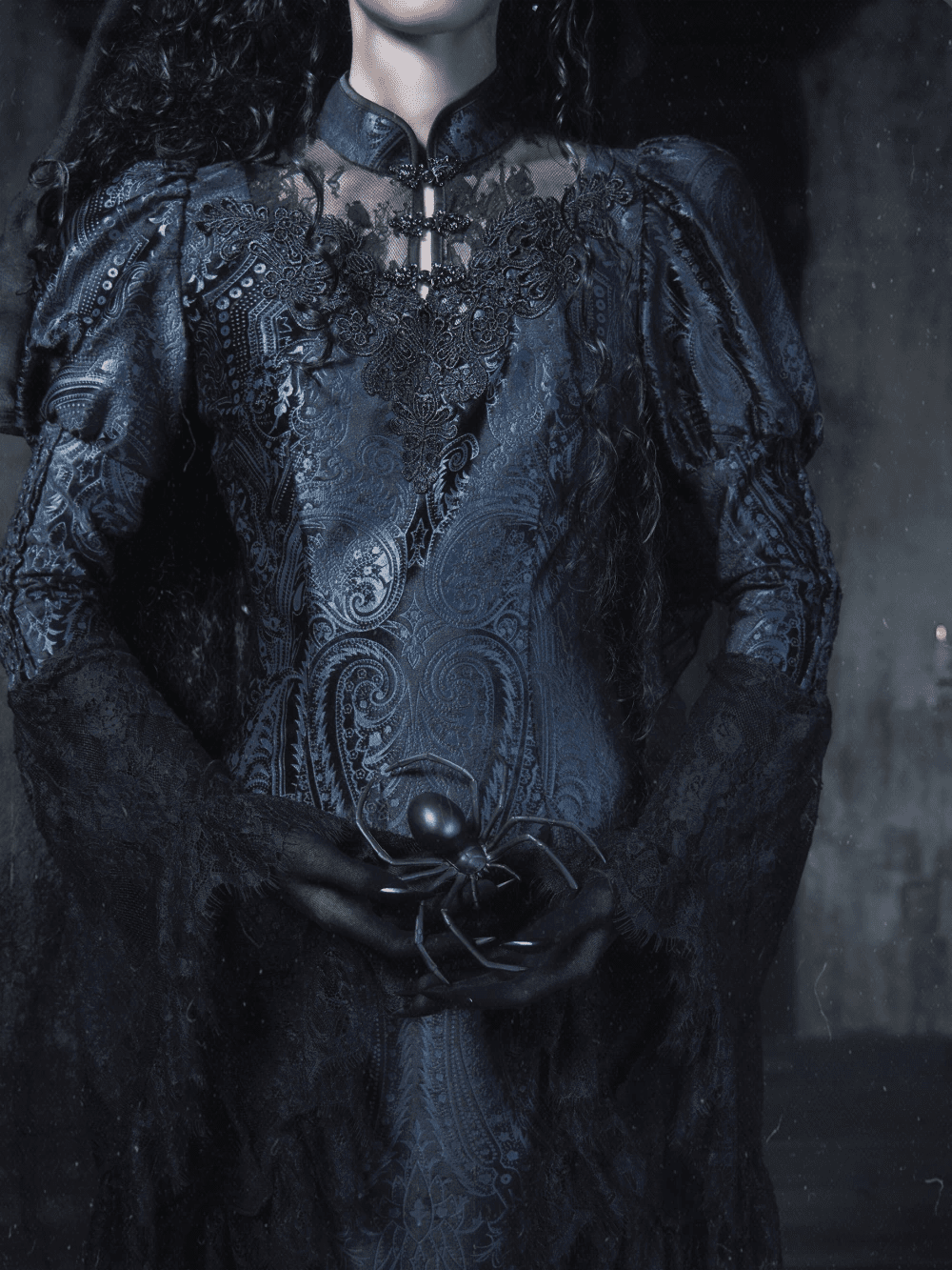 Call of Snowland Lolita Original Gothic Halloween Black Lace Mermaid Dress - LolitaEra