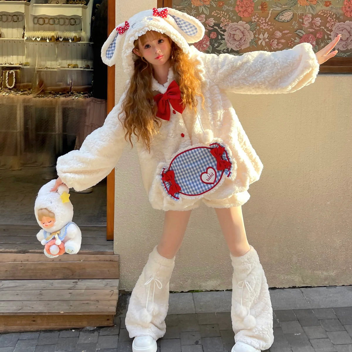 [Full Payment to Reserve] a Little Candy-Colored Sweet and Cute Plush Coat with Large Bunny Ears, Perfect for Autumn and Winter