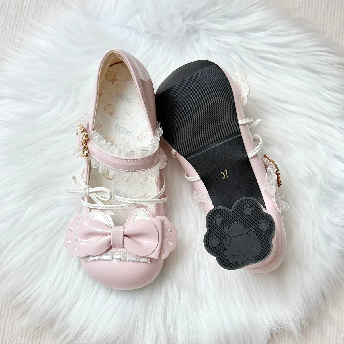 Ready stock [Sweetheart Meow Pie] Candy Kitten Original Cute Cat Claw Alien Medium Heel Lolita Shoes Round Toe Bags