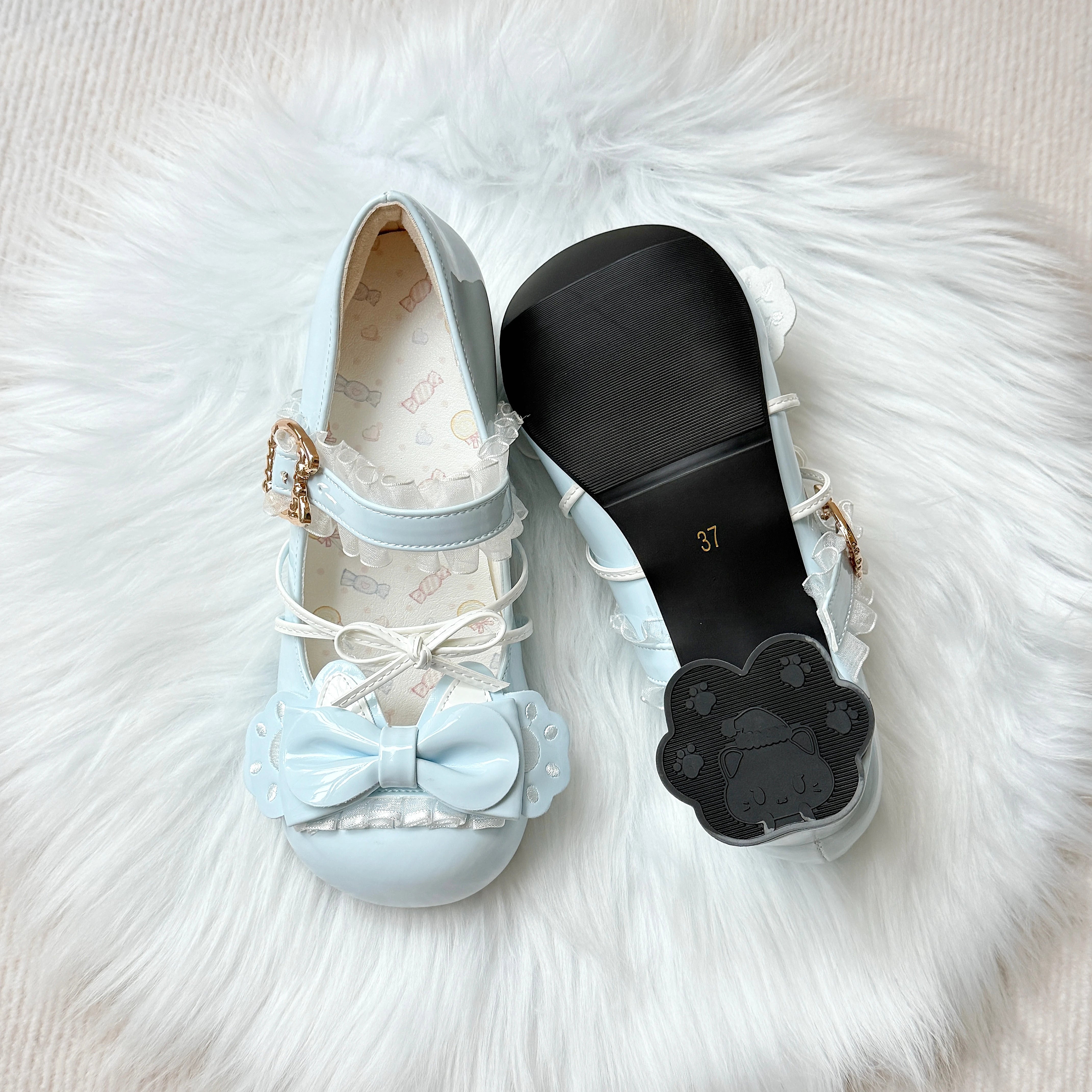 Ready stock [Sweetheart Meow Pie] Candy Kitten Original Cute Cat Claw Alien Medium Heel Lolita Shoes Round Toe Bags
