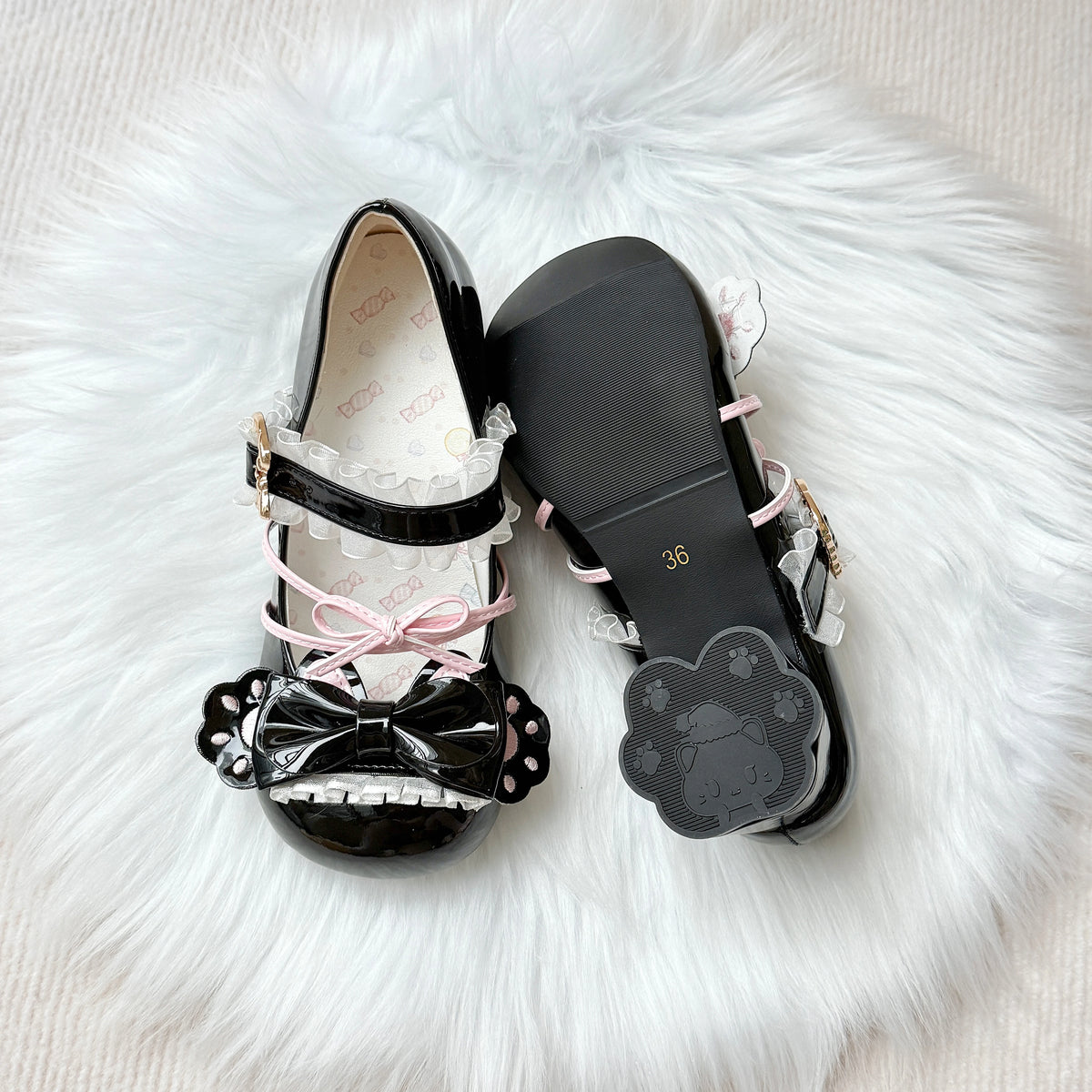 Ready stock [Sweetheart Meow Pie] Candy Kitten Original Cute Cat Claw Alien Medium Heel Lolita Shoes Round Toe Bags