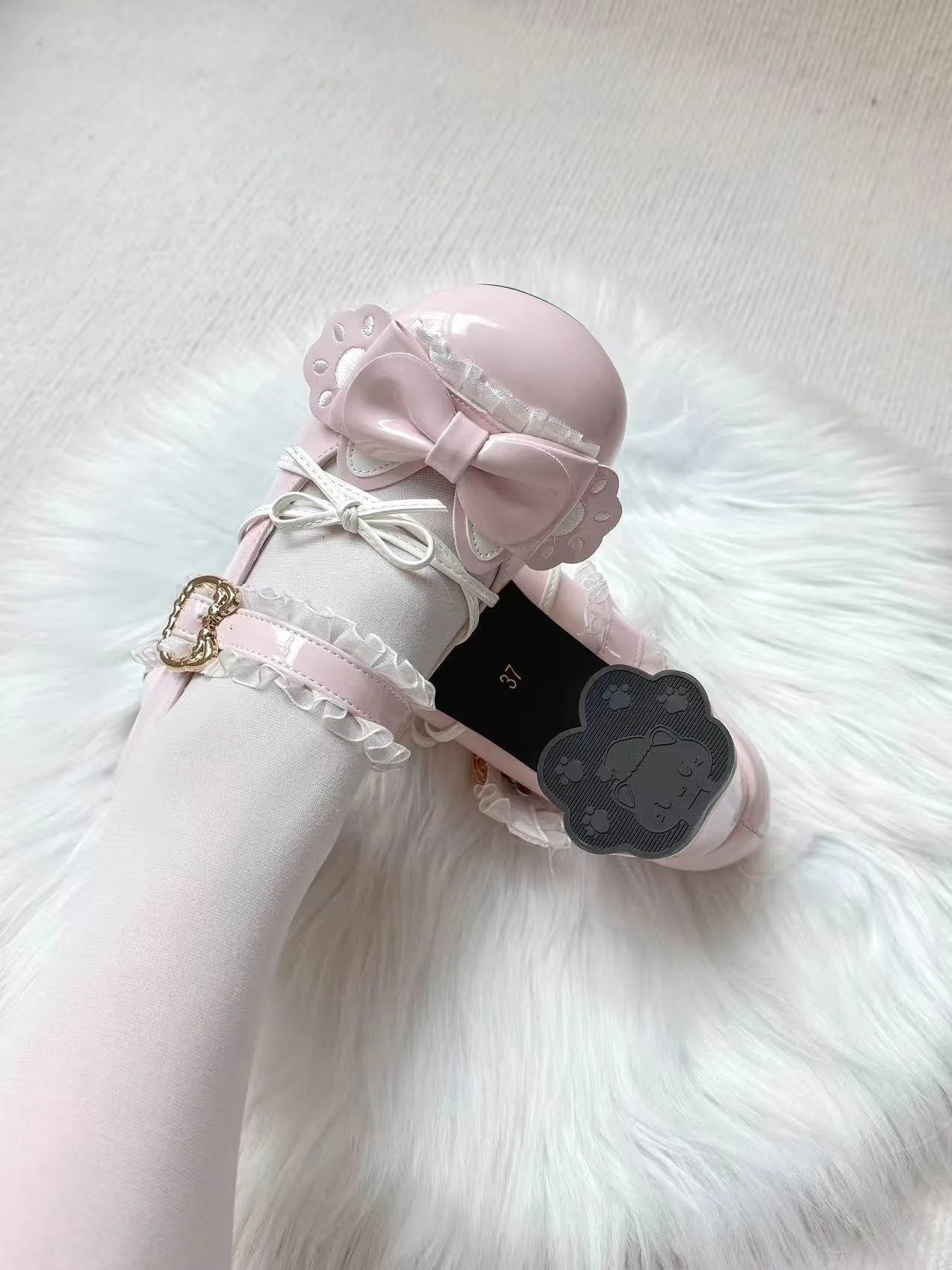 [Sweetheart Meow Pie] Candy Kitten Original Lolita Cat Paw Bow Round Toe High Heel Lo Shoes Women's Single Shoes