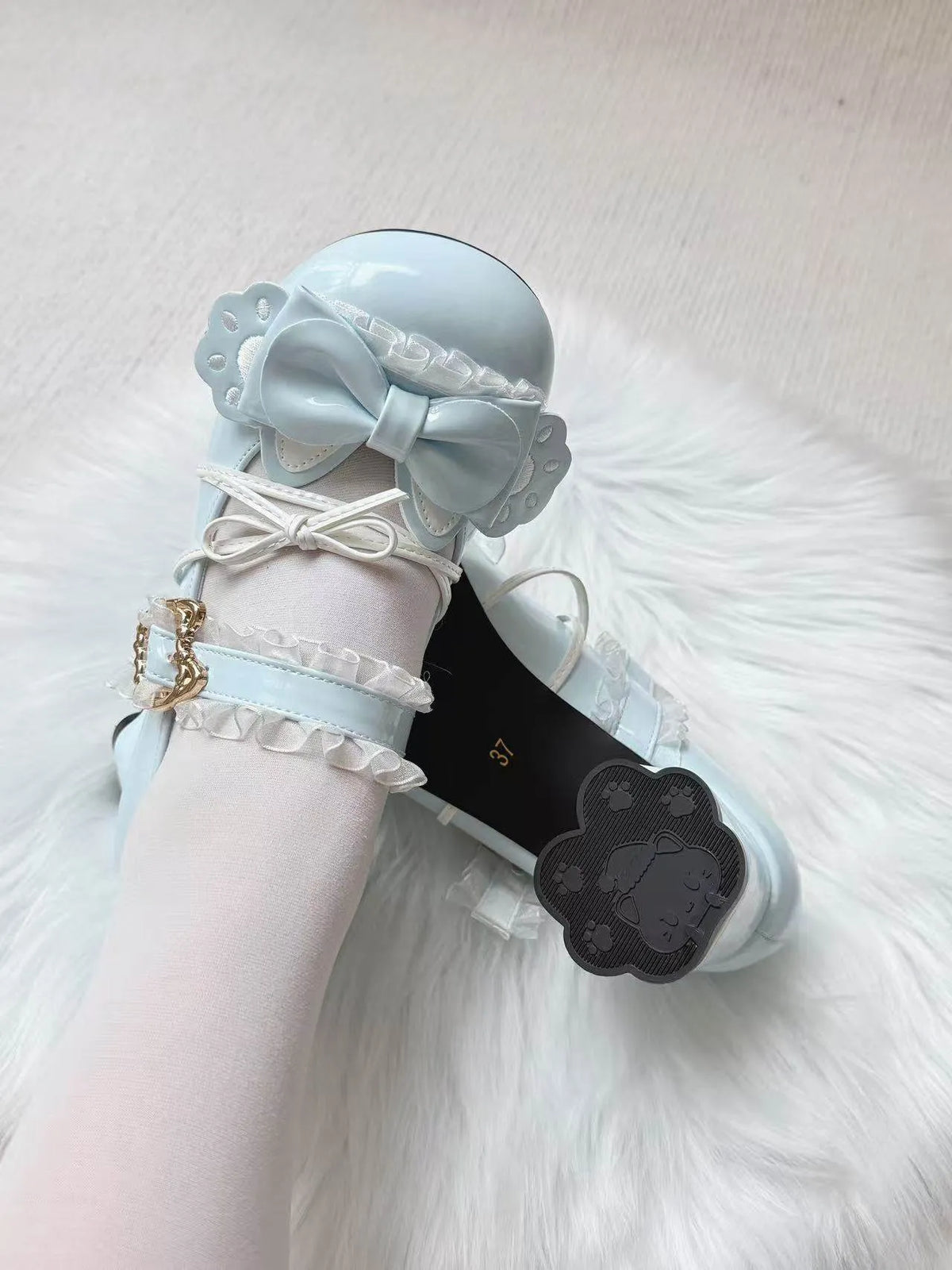 [Sweetheart Meow Pie] Candy Kitten Original Lolita Cat Paw Bow Round Toe High Heel Lo Shoes Women's Single Shoes