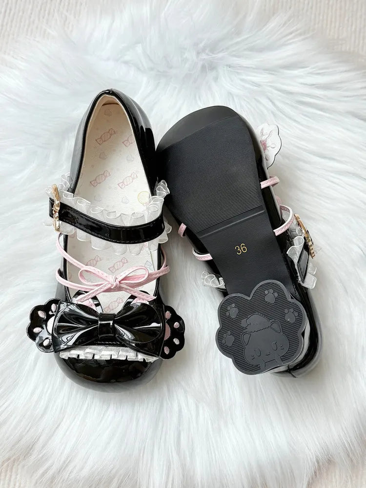 [Sweetheart Meow Pie] Candy Kitten Original Lolita Cat Paw Bow Round Toe High Heel Lo Shoes Women's Single Shoes