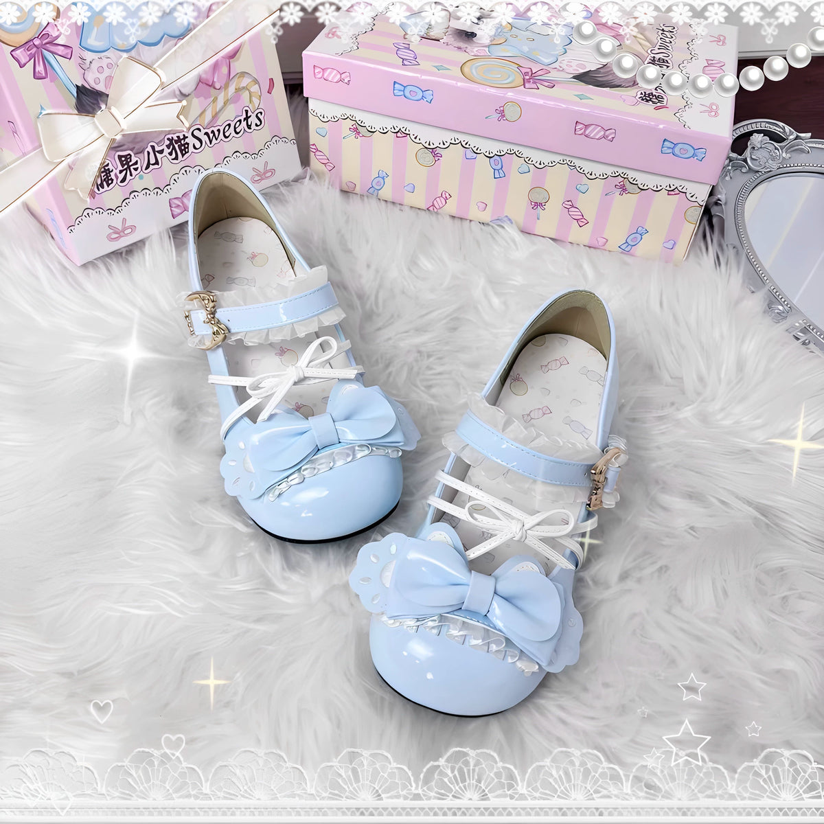 [Sweetheart Meow Pie] Candy Kitten Original Lolita Cat Paw Bow Round Toe High Heel Lo Shoes Women's Single Shoes