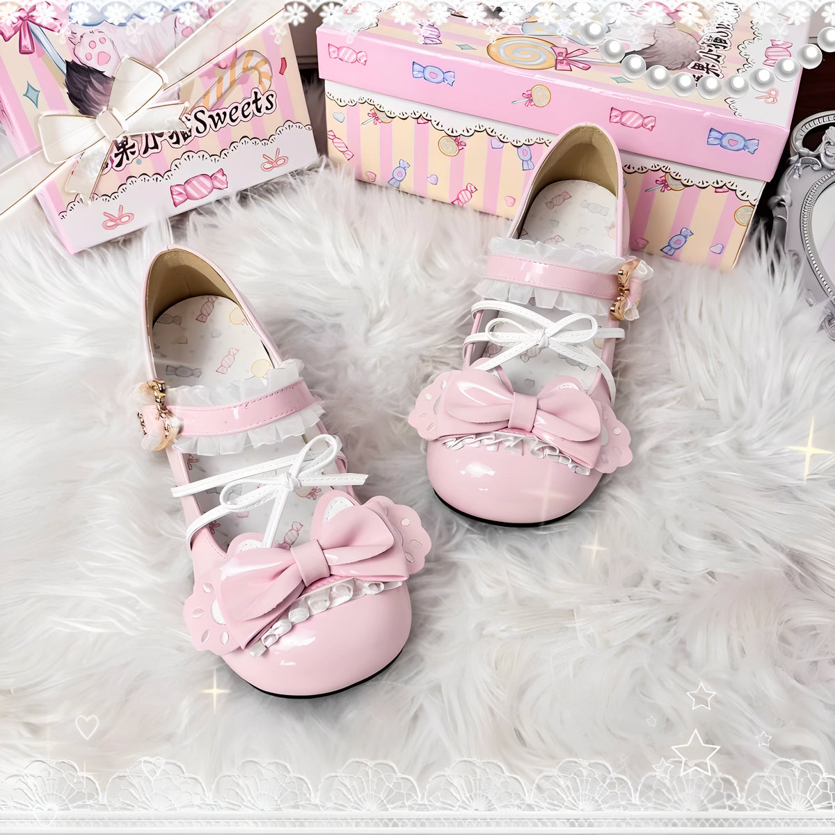 [Sweetheart Meow Pie] Candy Kitten Original Lolita Cat Paw Bow Round Toe High Heel Lo Shoes Women's Single Shoes