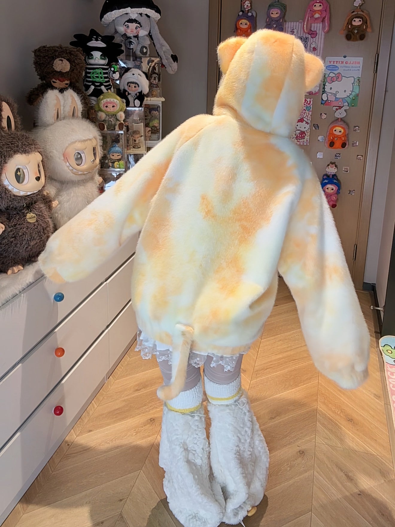 Cat Embroidery Hooded Fuzzy Gradient Loose Coat 1249 - LolitaEraYellowSCat Embroidery Hooded Fuzzy Gradient Loose Coat 1249