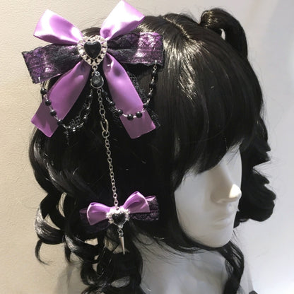 Lolita Kawaii Goth Lace Bow Hair Clip  (5 Colors)  LE6006