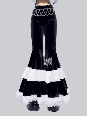 Century Girl Dark Cake Ruffle High Waist Flare Pants - LolitaEraBlack PantsSCentury Girl Dark Cake Ruffle High Waist Flare Pants
