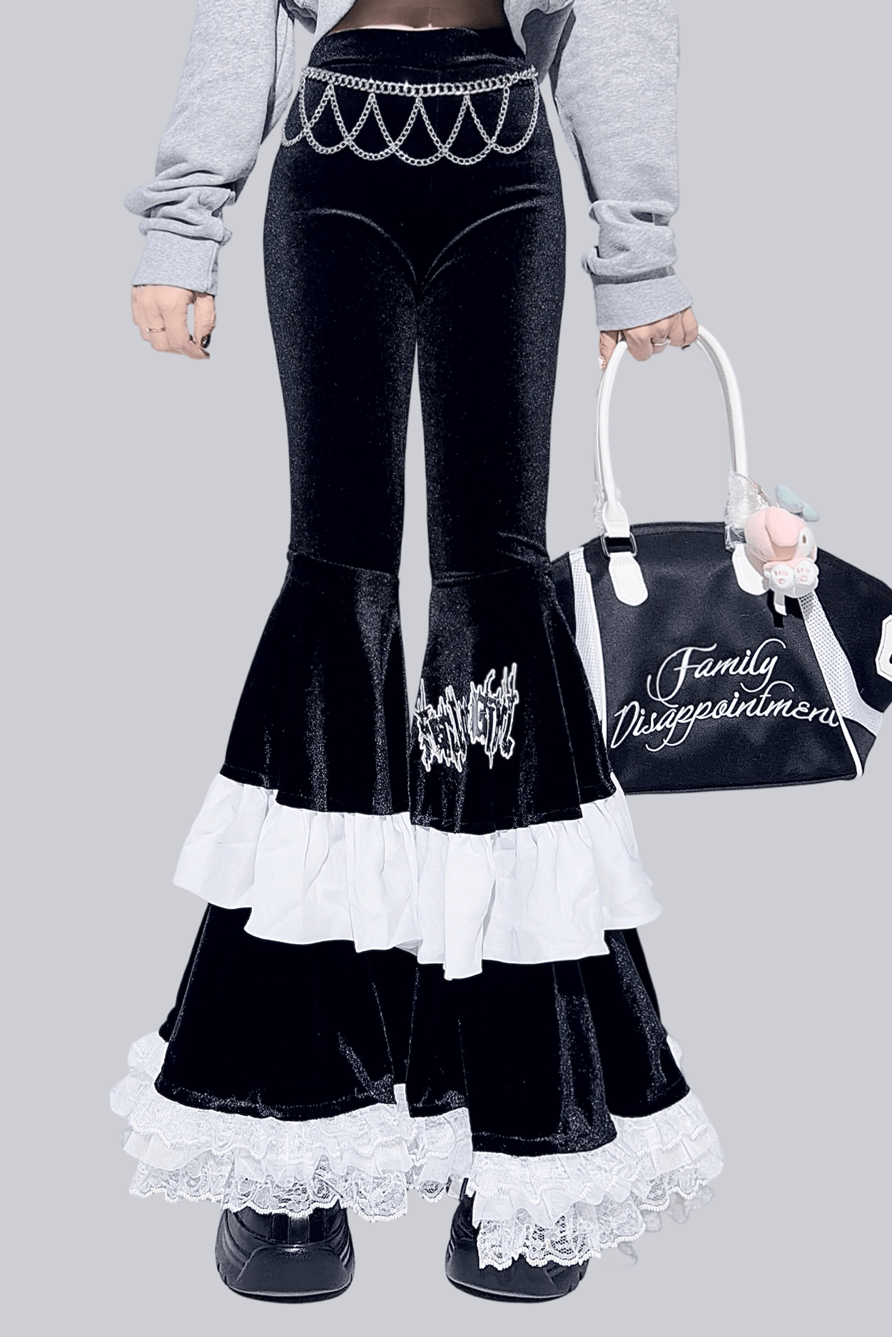 Century Girl Dark Cake Ruffle High Waist Flare Pants - LolitaEraBlack PantsSCentury Girl Dark Cake Ruffle High Waist Flare Pants