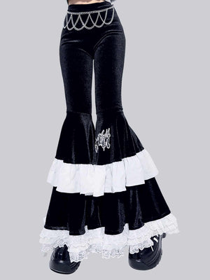 Century Girl Dark Cake Ruffle High Waist Flare Pants - LolitaEraPants+BeltSCentury Girl Dark Cake Ruffle High Waist Flare Pants