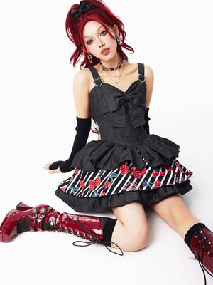 Cherry Denim Lolita Blue JSK Short Dress 1318 - LolitaEraBlack SetSCherry Denim Lolita Blue JSK Short Dress 1318