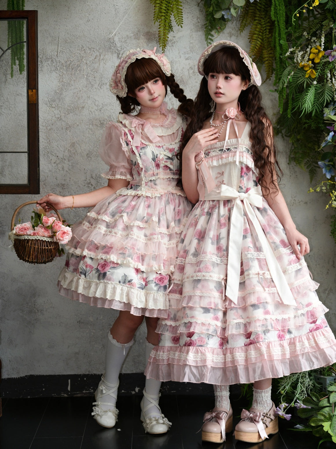 Chloris Rose Garden Classic Sweet Lolita OP JSK & Accessories Set - LolitaEra