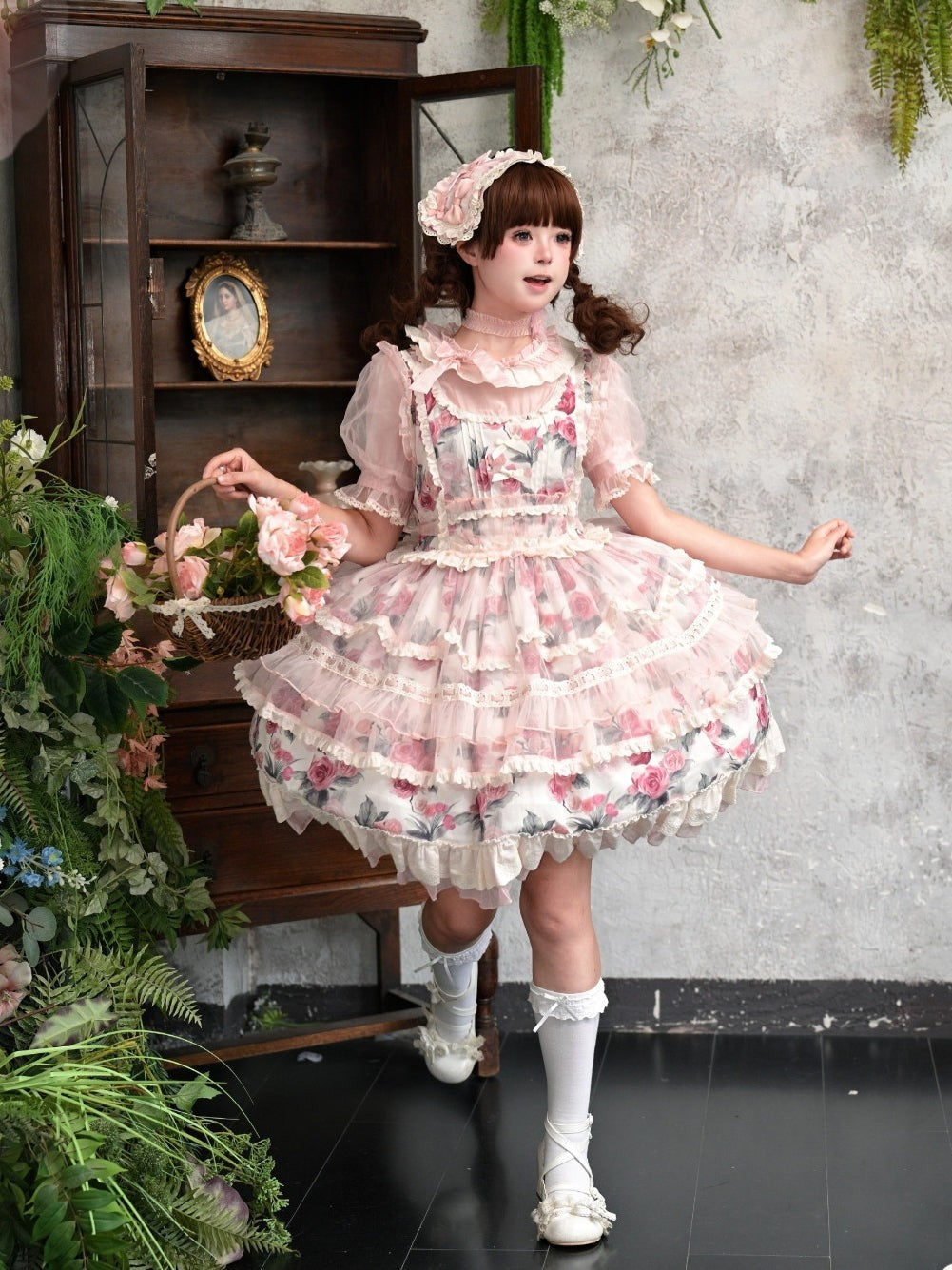 Chloris Rose Garden Classic Sweet Lolita OP JSK & Accessories Set - LolitaEra