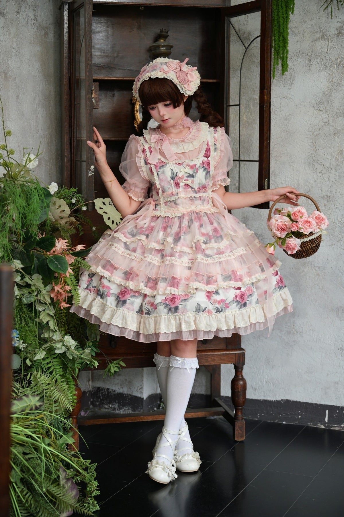 Chloris Rose Garden Classic Sweet Lolita OP JSK & Accessories Set - LolitaEra