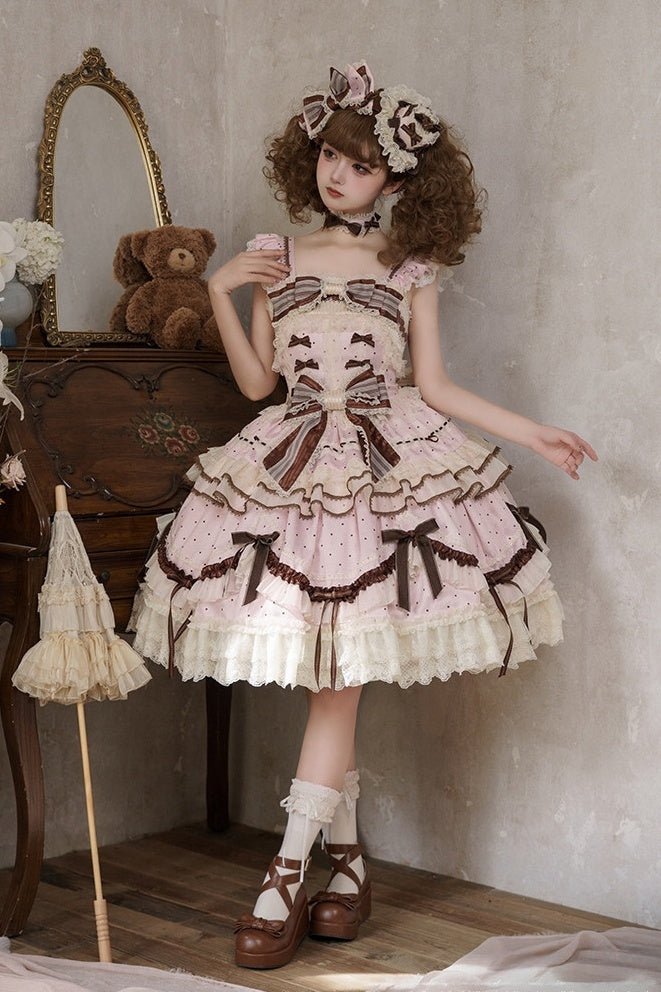 Chocolate Tart Lolita Pink JSK Dress - LolitaEraPink JSKSChocolate Tart Lolita Pink JSK Dress
