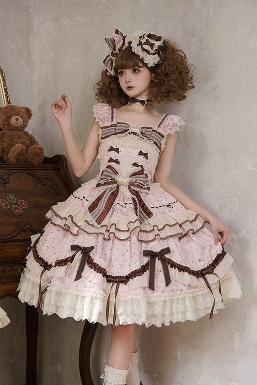 Chocolate Tart Lolita Pink JSK Dress - LolitaEraPink JSKSChocolate Tart Lolita Pink JSK Dress