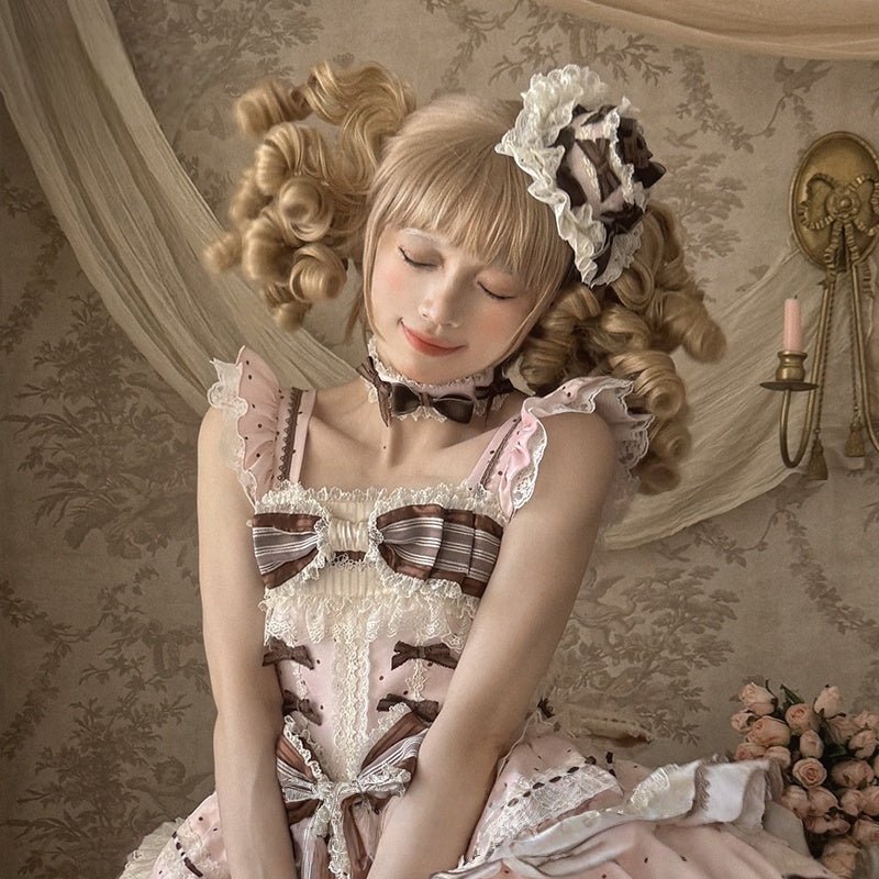 Chocolate Tart Lolita Pink JSK Dress - LolitaEraPink HatSChocolate Tart Lolita Pink JSK Dress