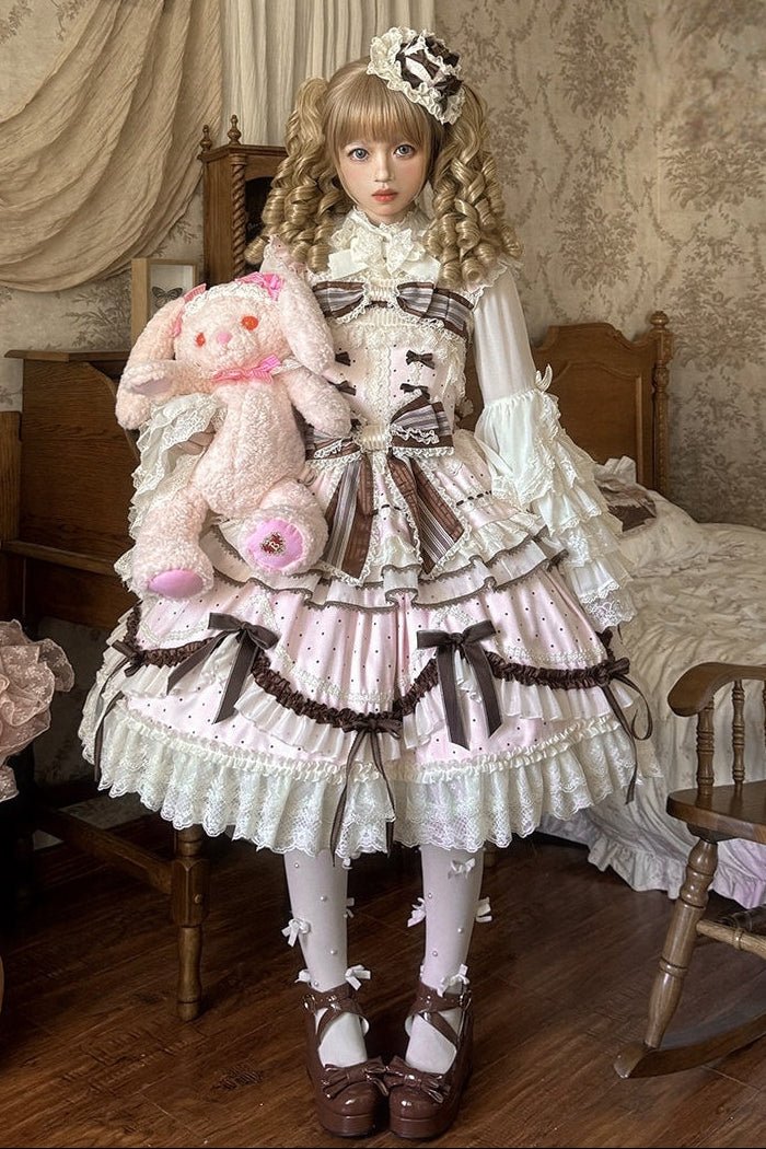 Chocolate Tart Lolita Pink JSK Dress - LolitaEraPink JSKSChocolate Tart Lolita Pink JSK Dress