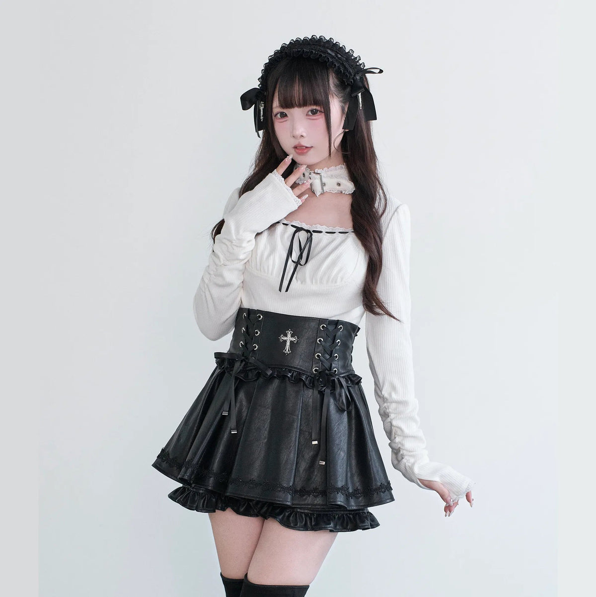 Choker Mass Produced Japanese Style Subculture Top & Skirt Set - LolitaEra