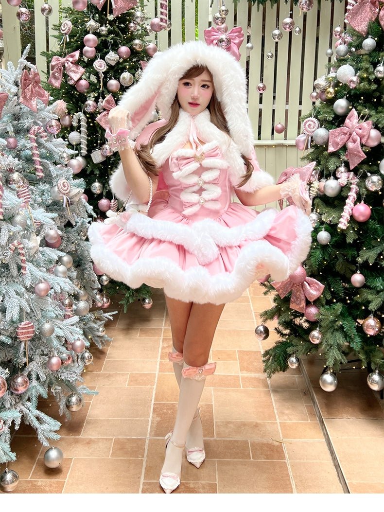 Christmas Pink Bunny Doll Dress - LolitaEraPink DressSChristmas Pink Bunny Doll Dress