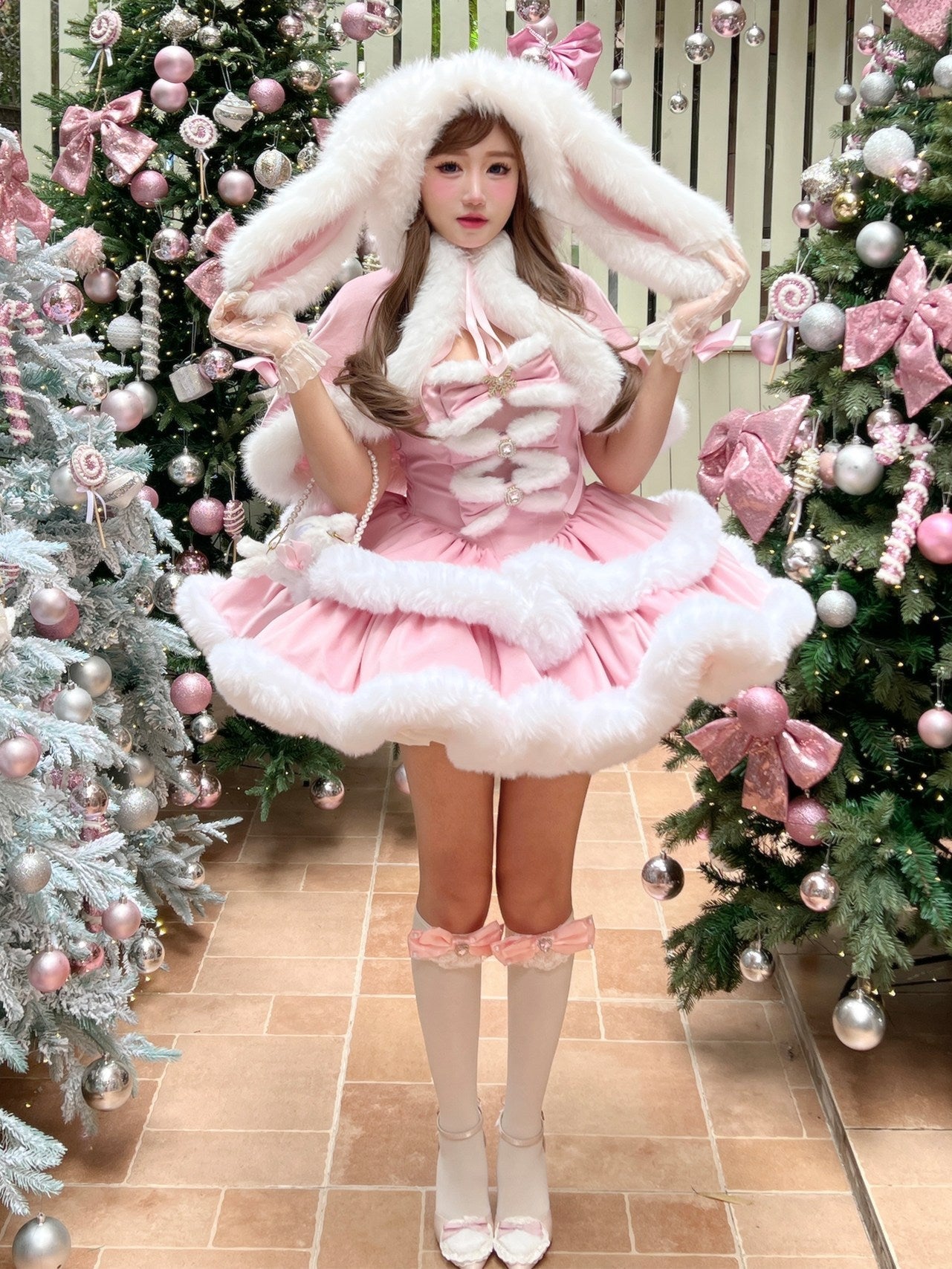 Christmas Pink Bunny Doll Dress - LolitaEraPink DressSChristmas Pink Bunny Doll Dress