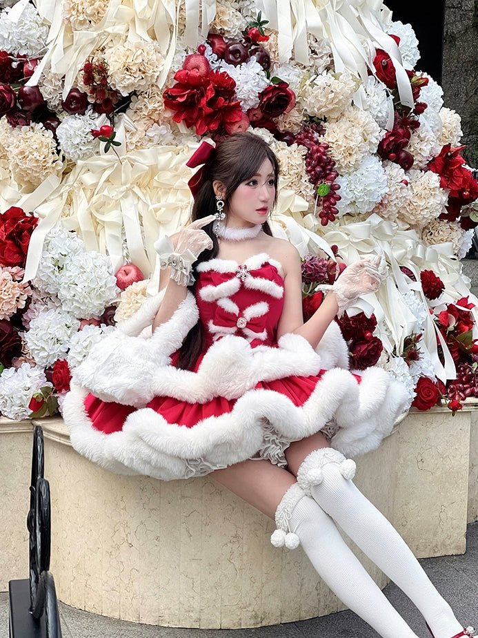 Christmas Red Bunny Doll Dress - LolitaEraRed DressSChristmas Red Bunny Doll Dress