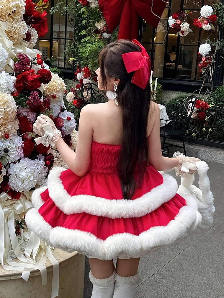 Christmas Red Bunny Doll Dress - LolitaEraRed DressSChristmas Red Bunny Doll Dress