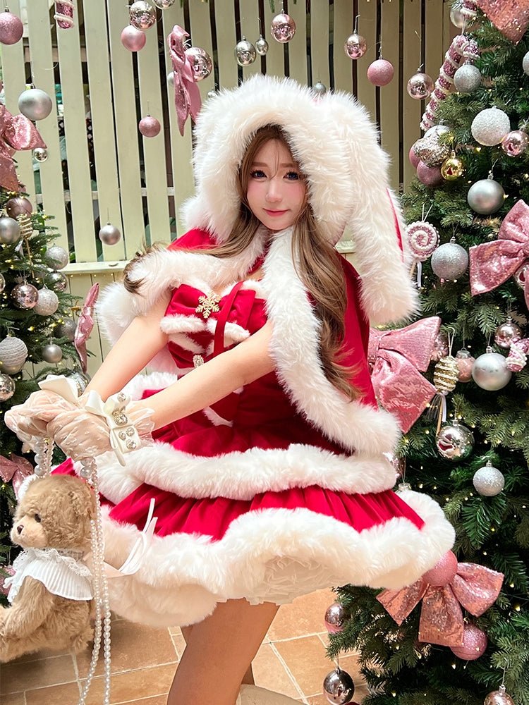 Christmas Red Bunny Doll Dress - LolitaEraRed DressSChristmas Red Bunny Doll Dress
