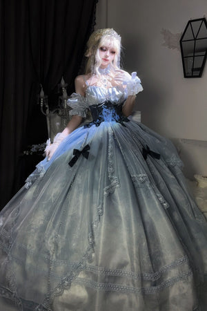 Cinderella's Escape at Dusk Elegant Lolita OP Dress LE1198 - LolitaEraBlue setSCinderella's Escape at Dusk Elegant Lolita OP Dress LE1198