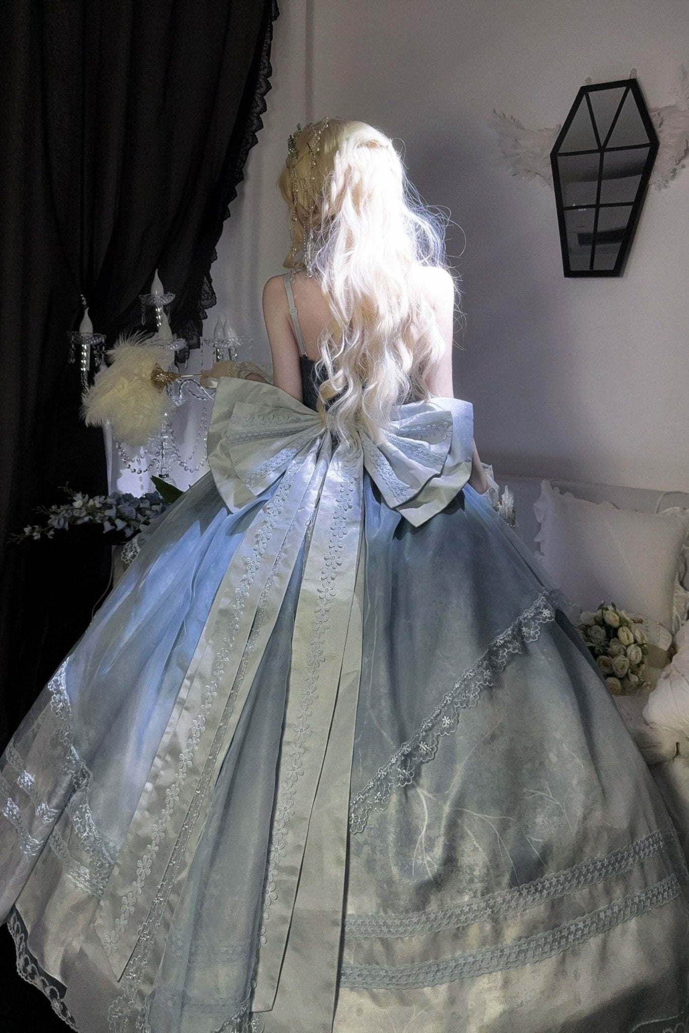 Cinderella's Escape at Dusk Elegant Lolita OP Dress LE1198 - LolitaEraBlue setSCinderella's Escape at Dusk Elegant Lolita OP Dress LE1198