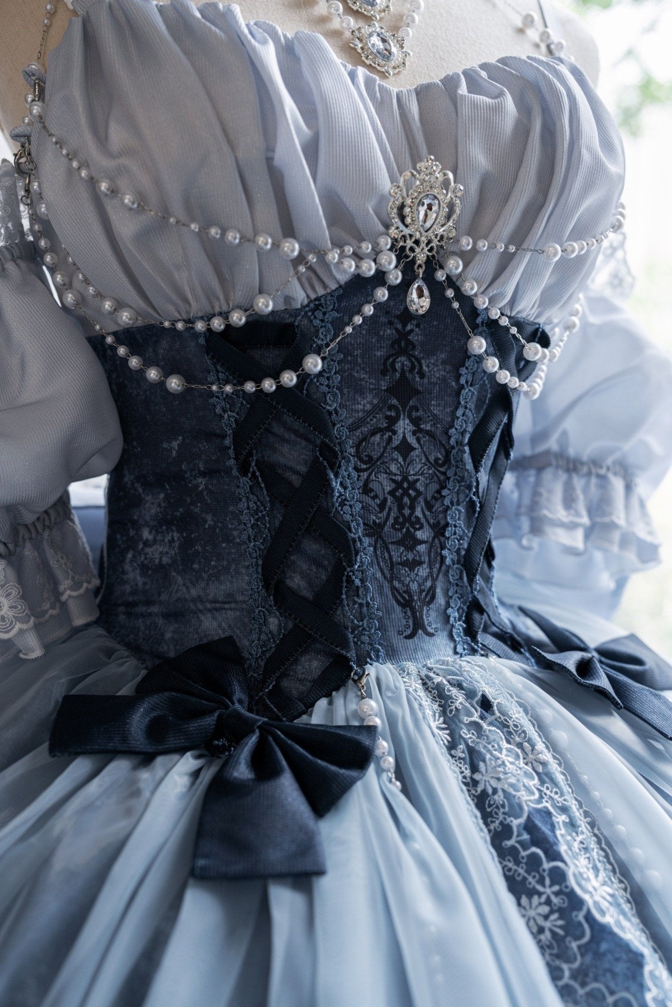 Cinderella's Escape at Dusk Elegant Lolita OP Dress LE1198 - LolitaEraBlue setSCinderella's Escape at Dusk Elegant Lolita OP Dress LE1198