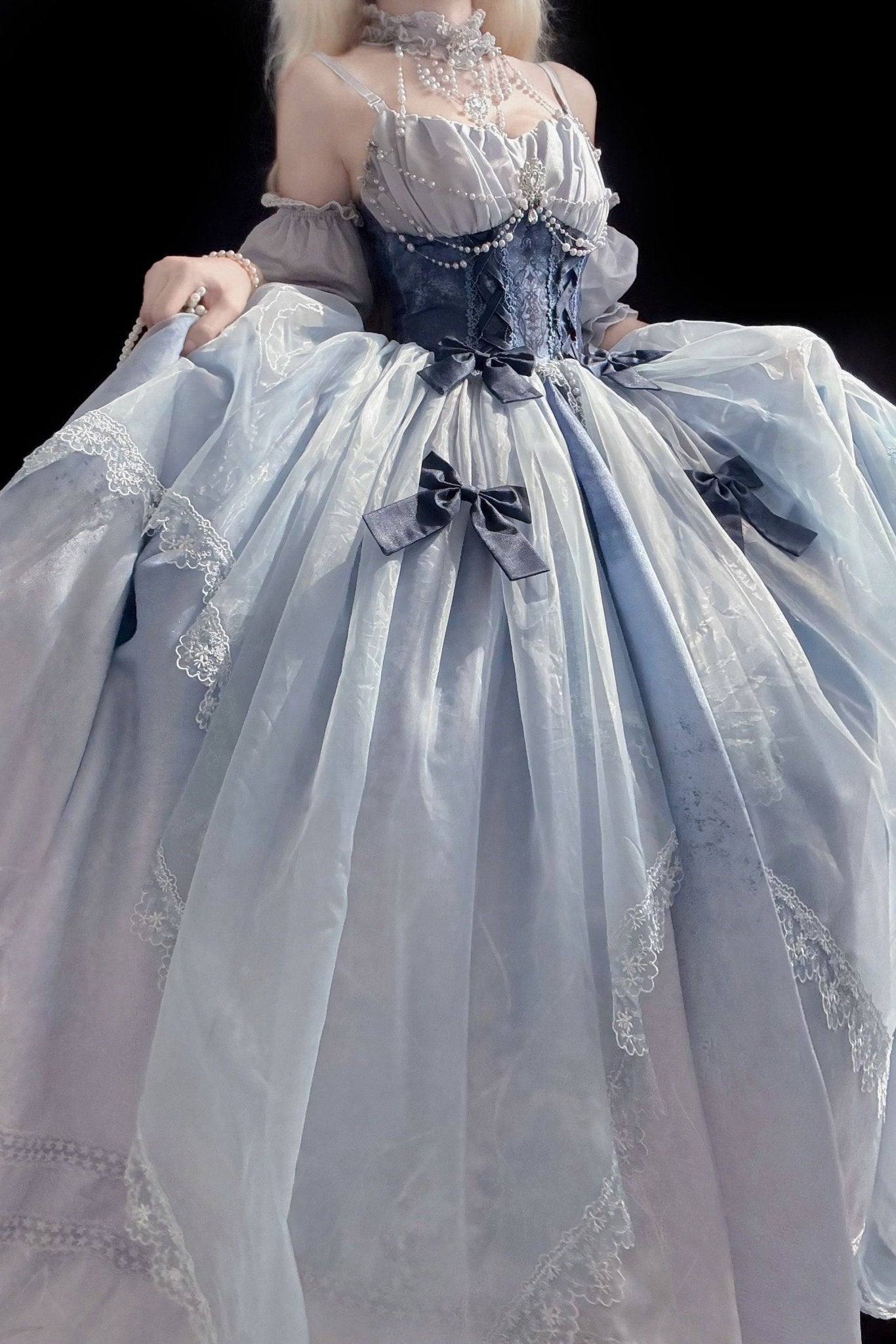 Cinderella's Escape at Dusk Elegant Lolita OP Dress LE1198 - LolitaEraBlue setSCinderella's Escape at Dusk Elegant Lolita OP Dress LE1198