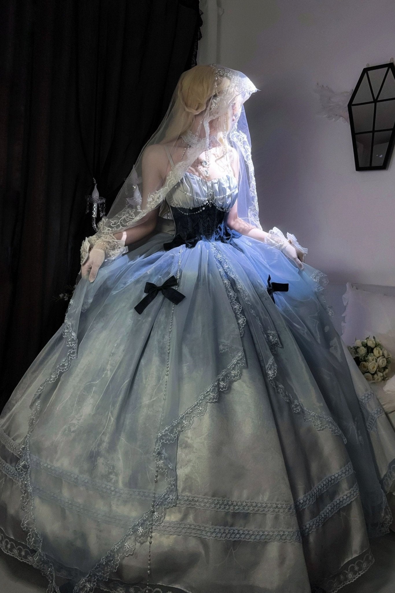 Cinderella's Escape at Dusk Elegant Lolita OP Dress LE1198 - LolitaEraBlue setSCinderella's Escape at Dusk Elegant Lolita OP Dress LE1198