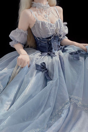 Cinderella's Escape at Dusk Elegant Lolita OP Dress LE1198 - LolitaEraBlue setSCinderella's Escape at Dusk Elegant Lolita OP Dress LE1198
