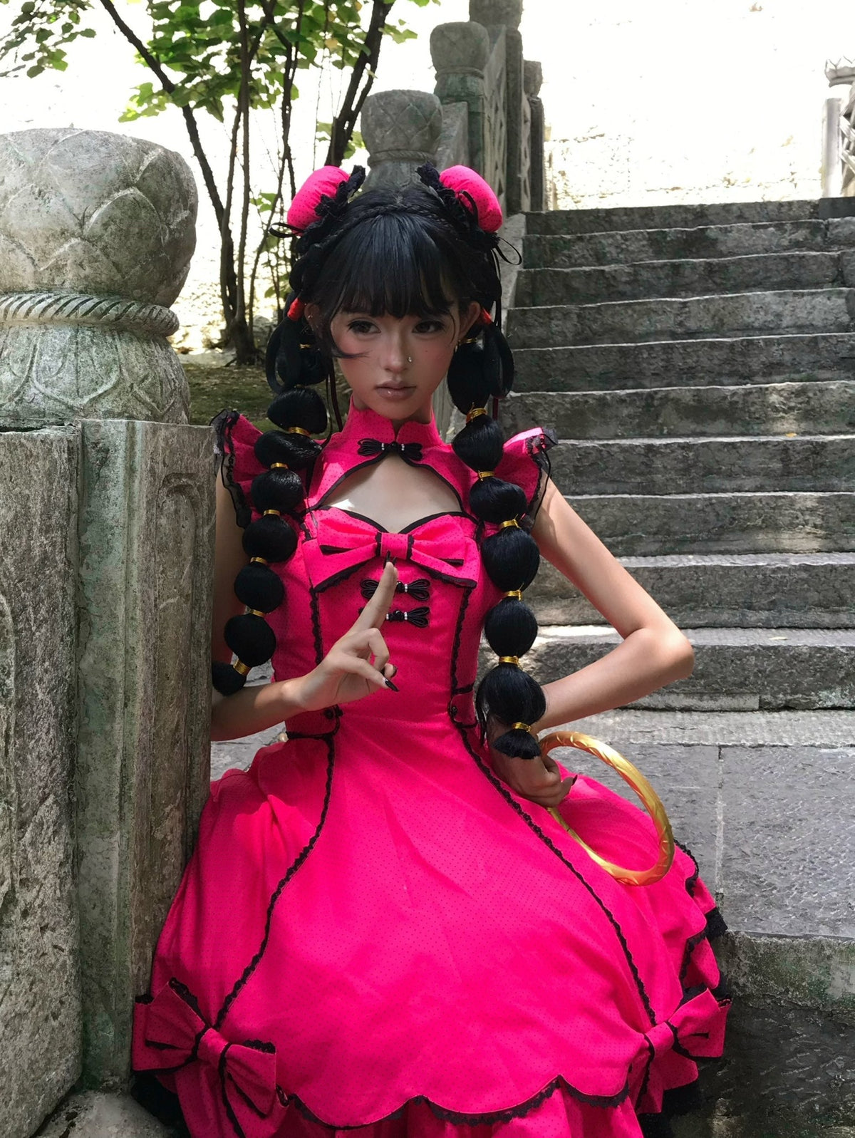 Cinnabar Decree Y2K J-Style Lolita Pitaya Red & Klein Blue JSK Dress - LolitaEra