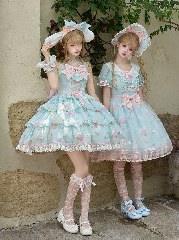 Cinnamoroll Ocean Theme Collaboration Series Lolita Green JSK & OP Set - LolitaEra