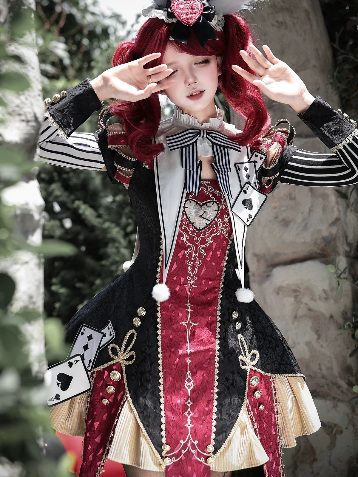 Circus Night Wine Red Black Playing Card Jester Lolita Dress - LolitaEra