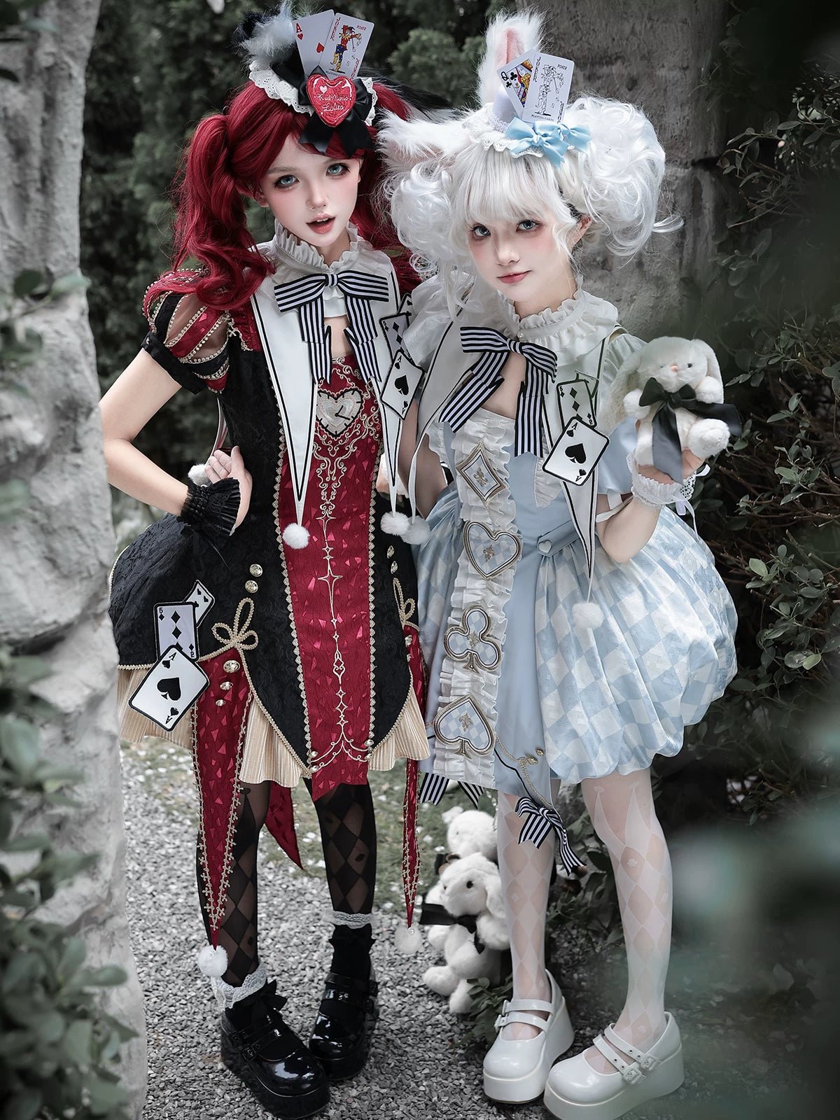 Circus Night Wine Red Black Playing Card Jester Lolita Dress - LolitaEra