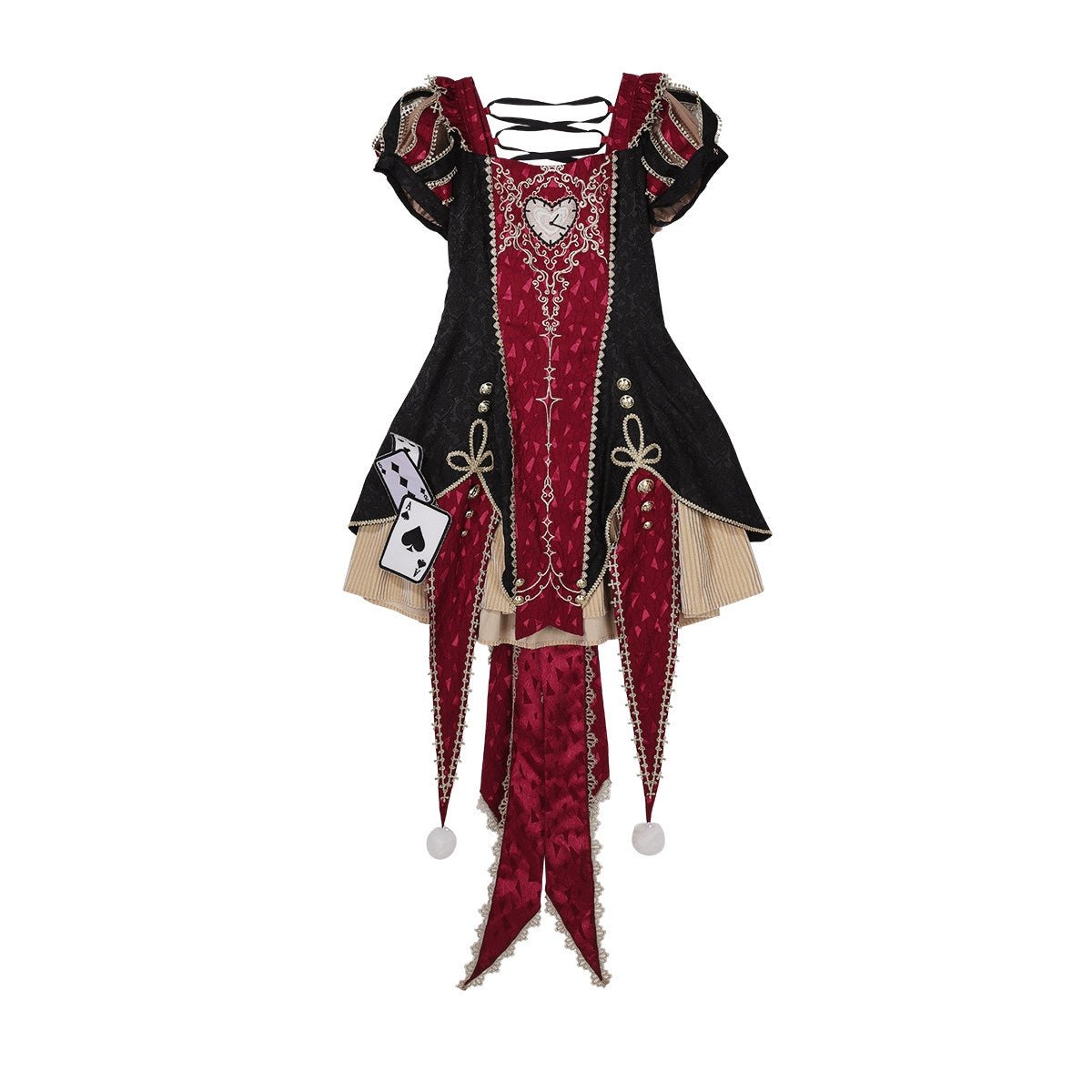 Circus Night Wine Red Black Playing Card Jester Lolita Dress - LolitaEra