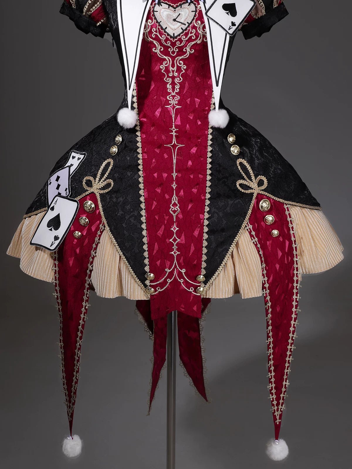 Circus Night Wine Red Black Playing Card Jester Lolita Dress - LolitaEra