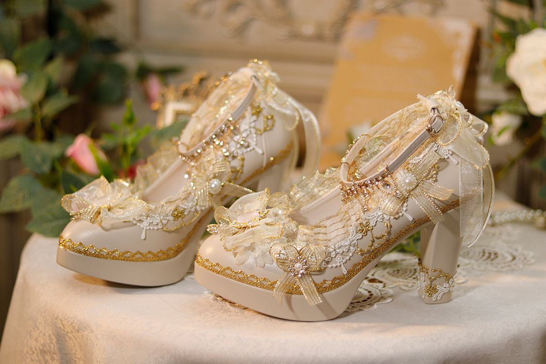 Classic Lolita Ornate Handmade Formal Heels - LolitaEraWhite 6cm35Classic Lolita Ornate Handmade Formal Heels