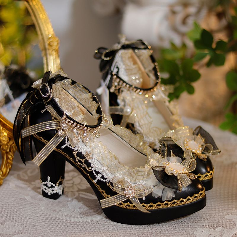 Classic Lolita Ornate Handmade Formal Heels - LolitaEraBlack 6cm35Classic Lolita Ornate Handmade Formal Heels