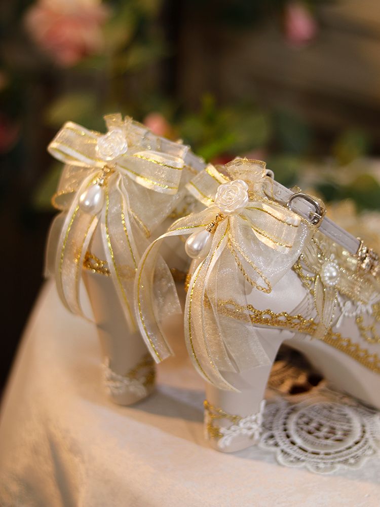 Classic Lolita Ornate Handmade Formal Heels - LolitaEraWhite 6cm35Classic Lolita Ornate Handmade Formal Heels