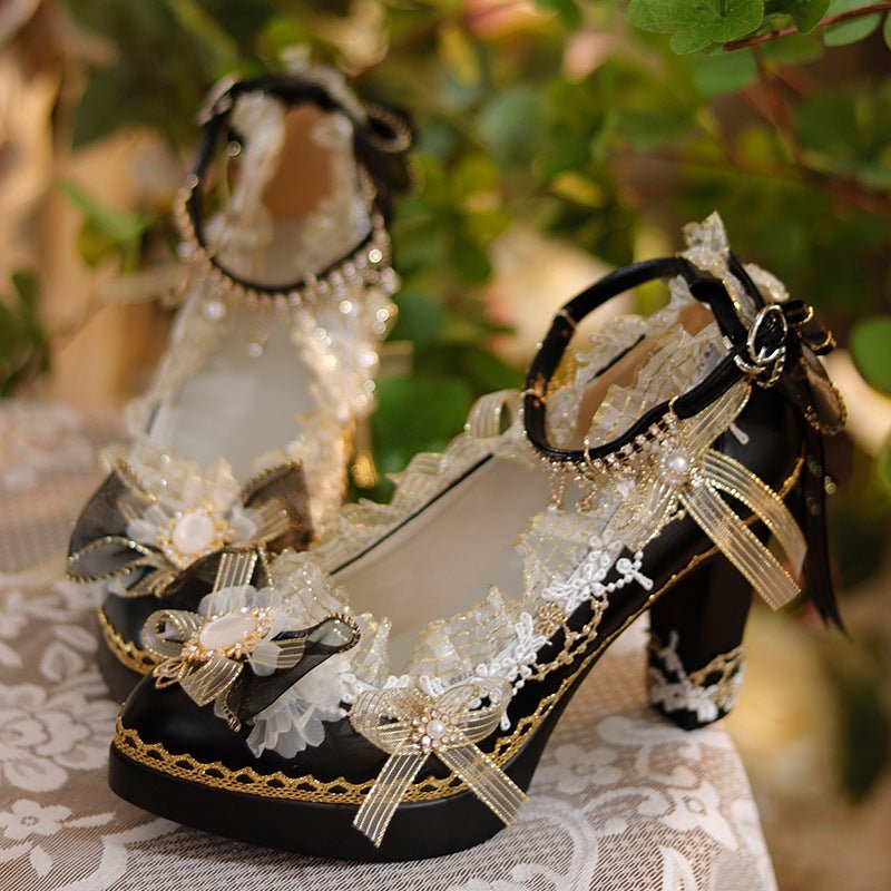 Classic Lolita Ornate Handmade Formal Heels - LolitaEraBlack 8cm35Classic Lolita Ornate Handmade Formal Heels