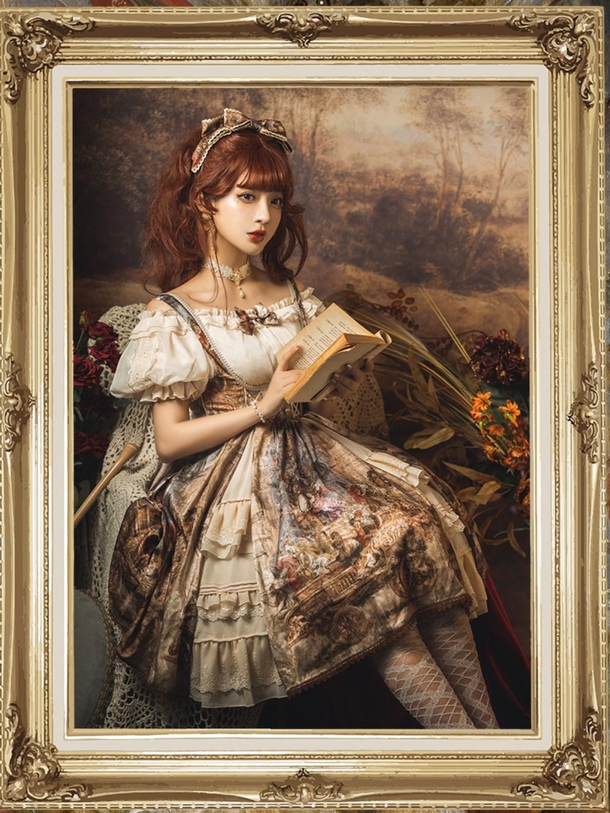 Cloria Oil Painting Style Royal JSK Set 1231 - LolitaEraBeige SetSCloria Oil Painting Style Royal JSK Set 1231