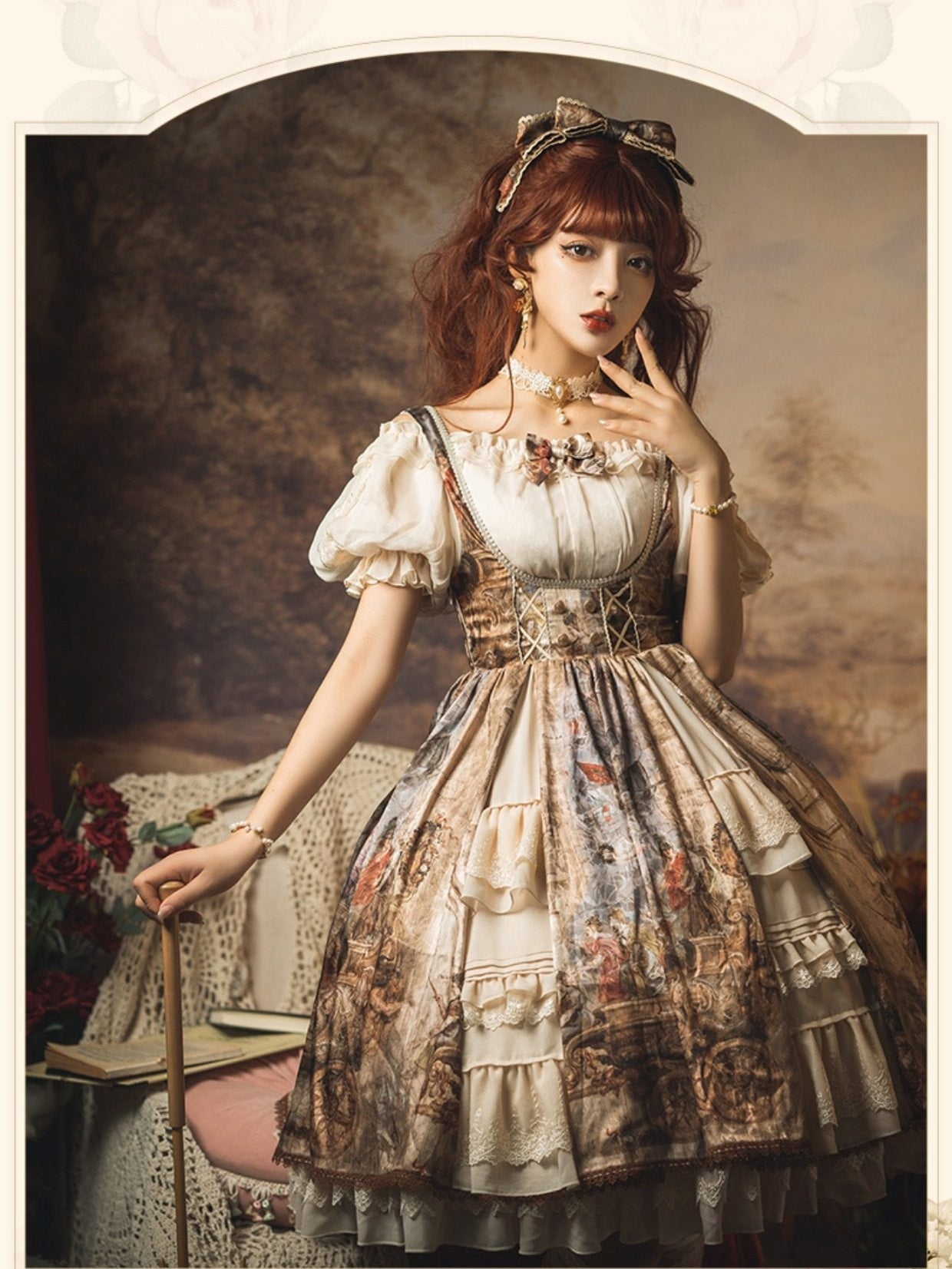 Cloria Oil Painting Style Royal JSK Set 1231 - LolitaEraBeige SetSCloria Oil Painting Style Royal JSK Set 1231