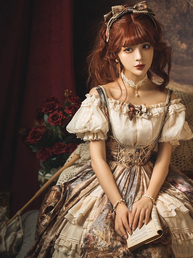 Cloria Oil Painting Style Royal JSK Set 1231 - LolitaEraBeige SetSCloria Oil Painting Style Royal JSK Set 1231