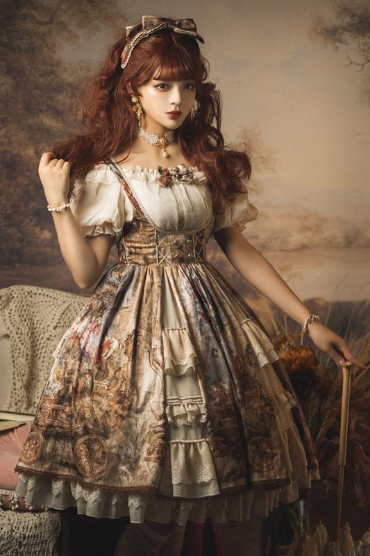 Cloria Oil Painting Style Royal JSK Set 1231 - LolitaEraBeige SetSCloria Oil Painting Style Royal JSK Set 1231